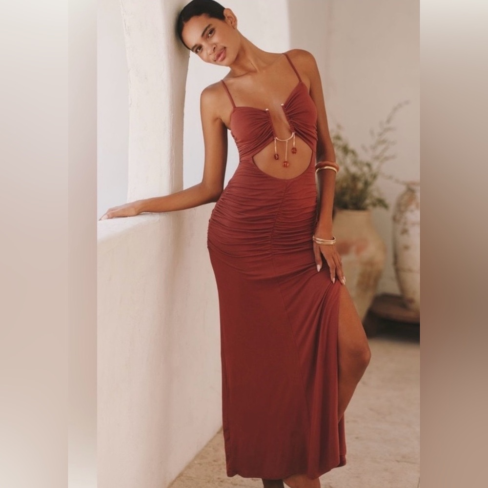 Celandine Sleeveless Cutout Midi Dress in Rust NWT